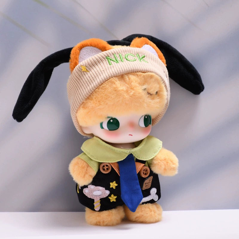 DIMOO WORLD Plush Keychain Doll Outfit - Star Denim Overalls & Red Bow Set for Labubu Doll Clothes