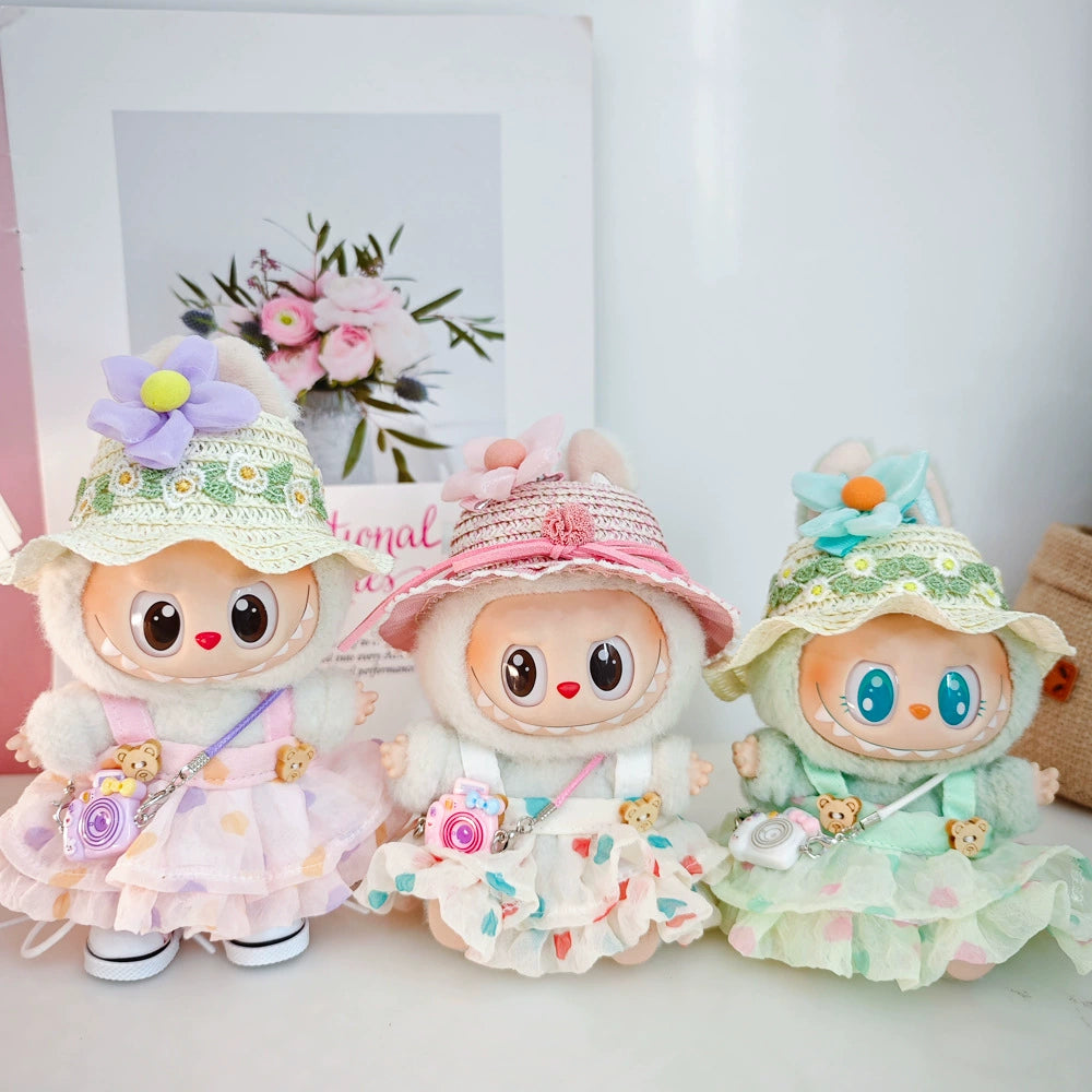 17cm Labubu Summer Beach Outfit - Coconut Tree & Sunglasses Set for Keychain Doll