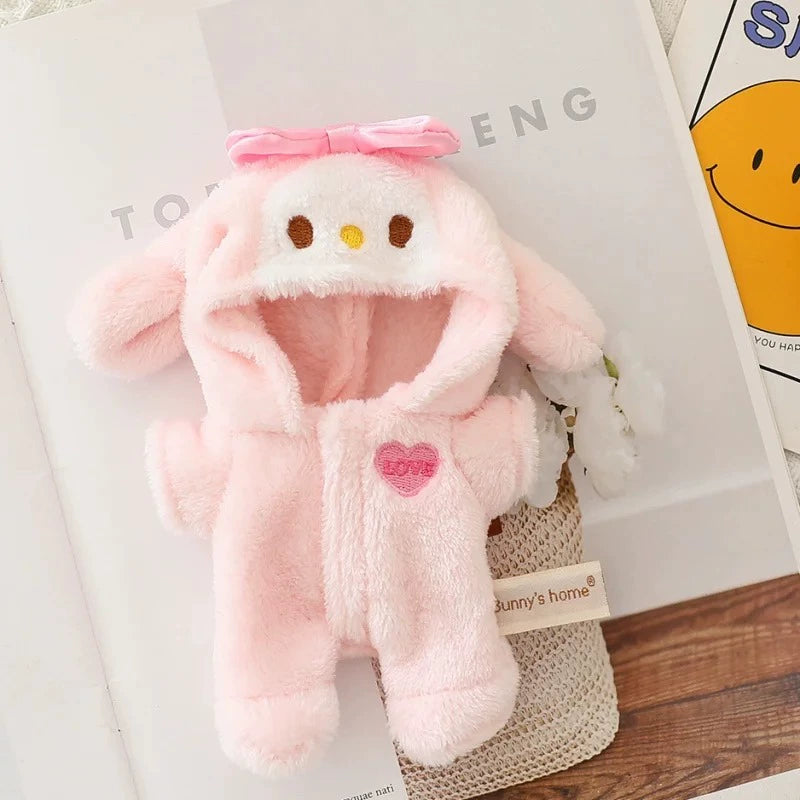 17cm Labubu Knit Outfit - Button Sweater & Hat Set for Plush Vinyl Keychain Doll