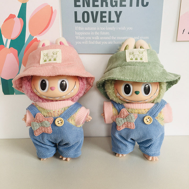 17cm Labubu Rainbow Outfit - Open Hat & Overalls Set for Plush Vinyl Keychain Doll