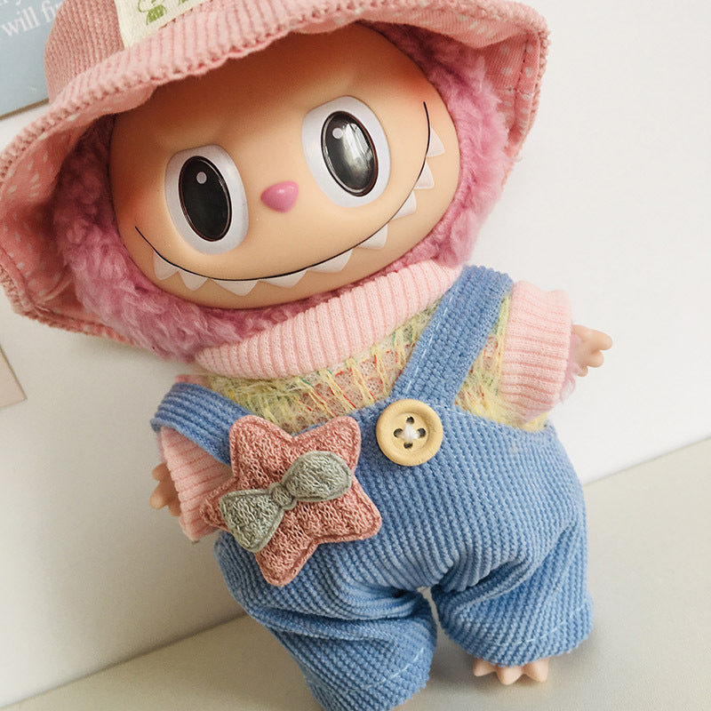 17cm Labubu Rainbow Outfit - Open Hat & Overalls Set for Plush Vinyl Keychain Doll