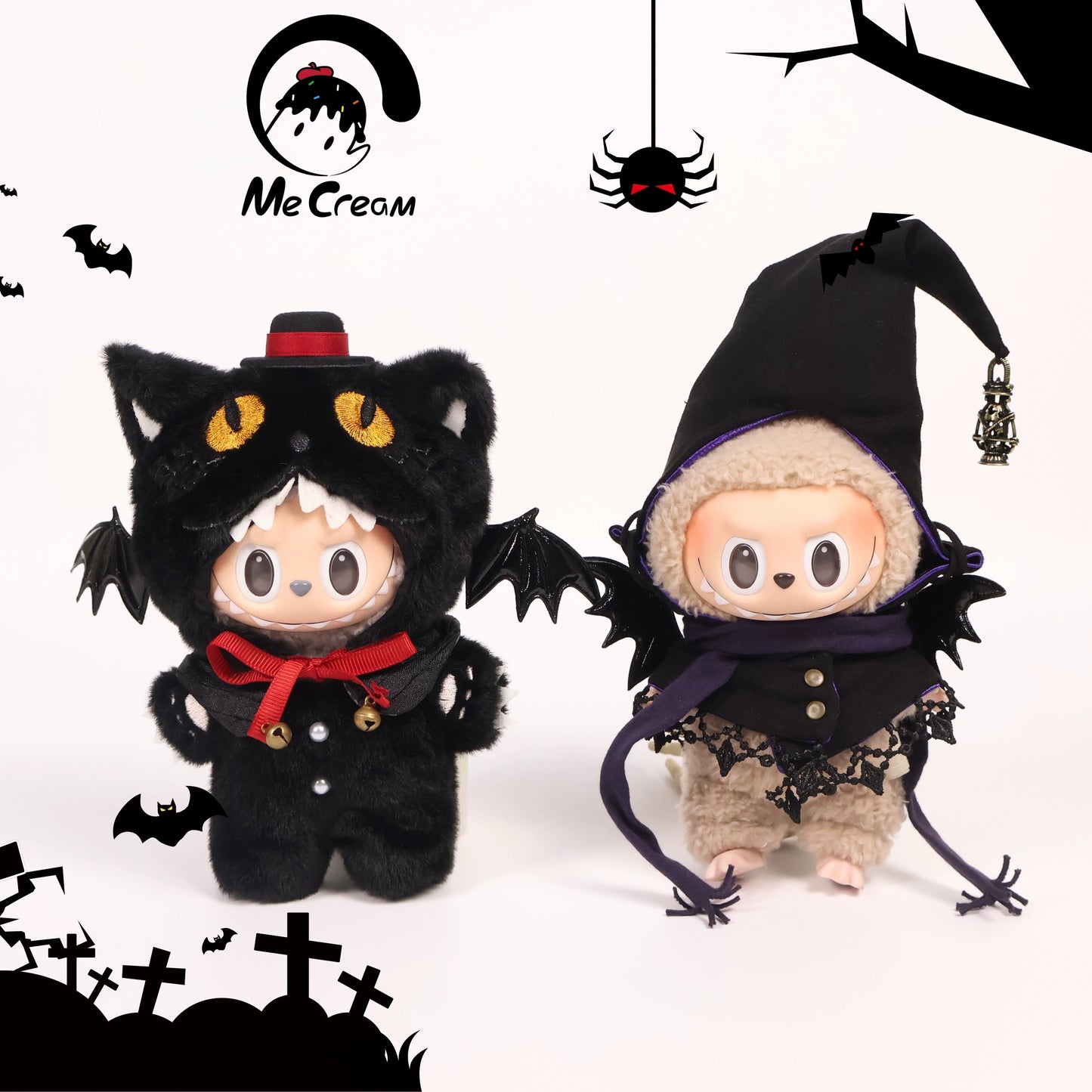 Labubu 1/2/3 Gen Halloween Witch & Black Cat Outfit Set - Cute Plush Clothes