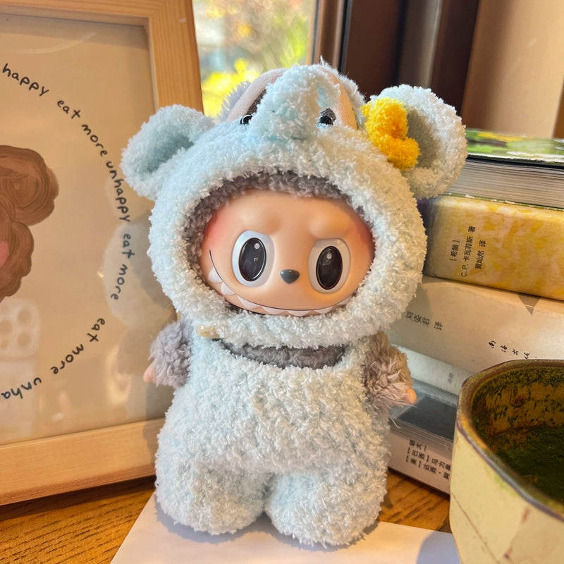 Doll Clothes for Sitting LABUBU, Brown Knitted 3-piece Set - Cute Cartoon Outfits for 17CM POP MART Blind Box Plush Doll