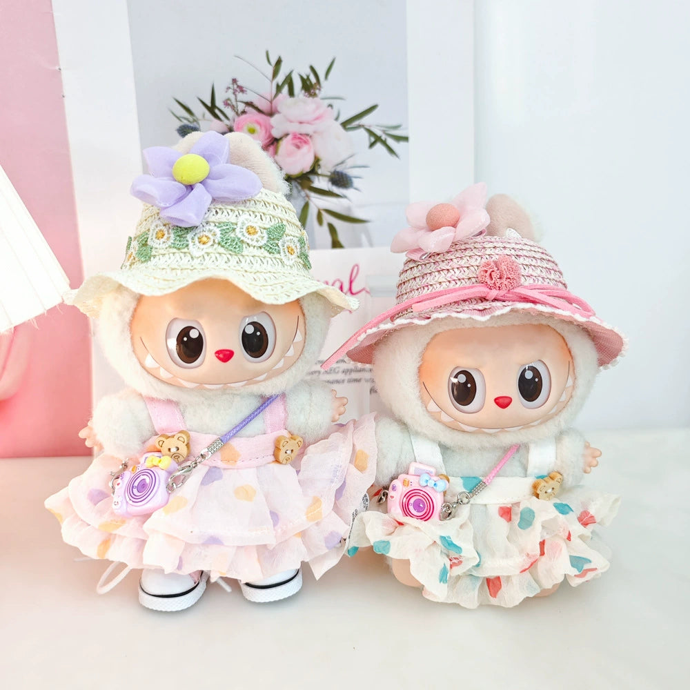 17cm Labubu Summer Beach Outfit - Coconut Tree & Sunglasses Set for Keychain Doll
