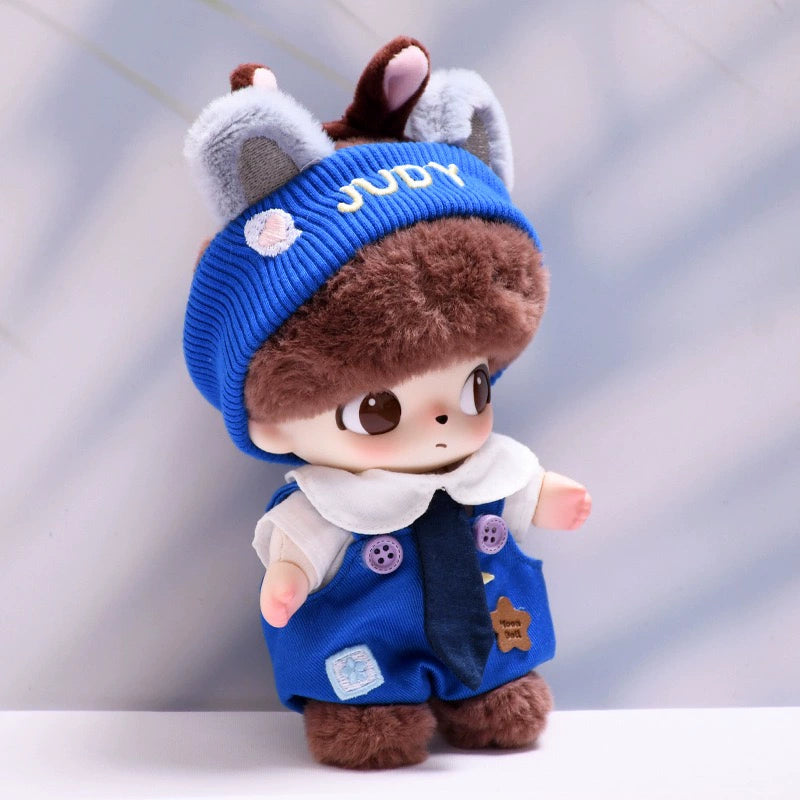 DIMOO WORLD Plush Keychain Doll Outfit - Star Denim Overalls & Red Bow Set for Labubu Doll Clothes