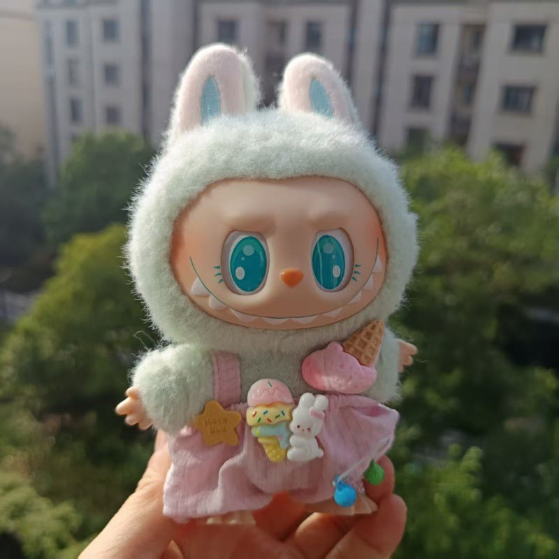 6-piece set Labubu Outfit - Plaid Ice Cream Overalls for Sitting Party Blind Box Doll