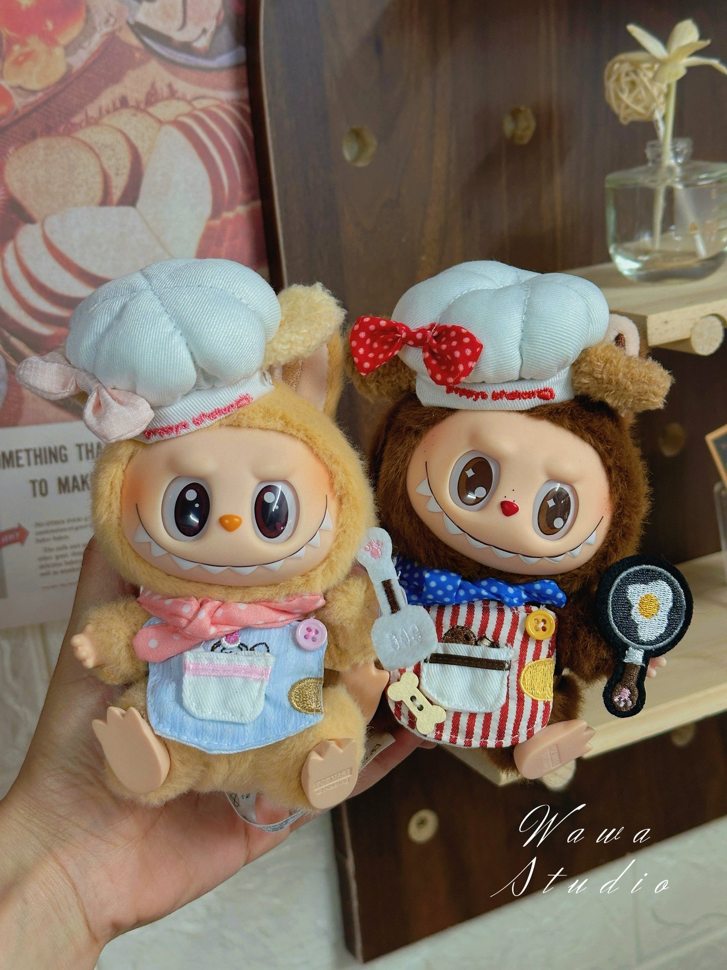 17cm/15cm Labubu Handmade Polka Dot Chef Costume Set | Clothes Only for Vinyl/Plush Dolls & Mini Charms