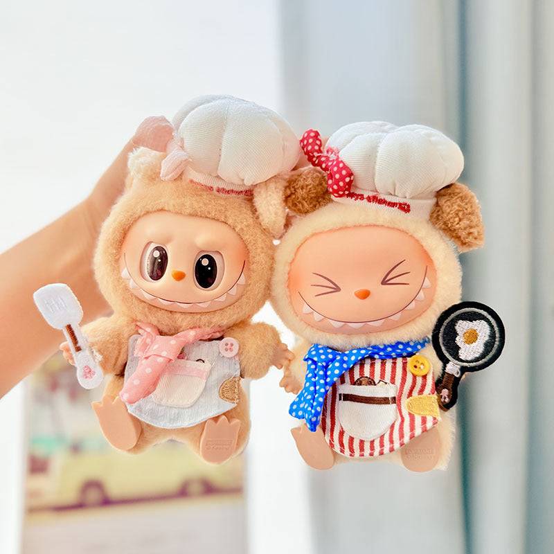 Kawaii LABUBU Chef Clothes Set - Pink Chef Outfits for 17CM LABUBU Plush Doll - Perfect for POP MART Blind Box Collectors