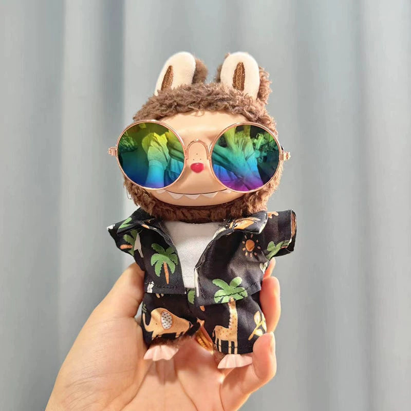 17cm Labubu Summer Beach Outfit - Coconut Tree & Sunglasses Set for Keychain Doll