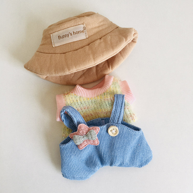 17cm Labubu Rainbow Outfit - Open Hat & Overalls Set for Plush Vinyl Keychain Doll