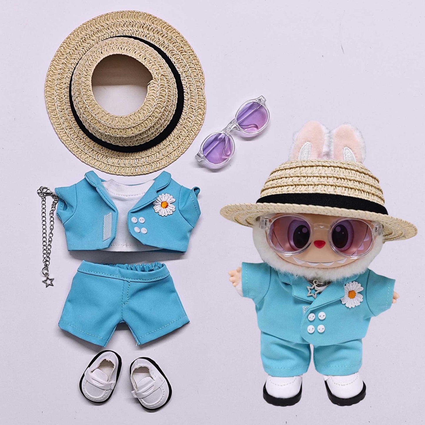 **(Doll Clothes Only) Labubu x GD (G-Dragon) Celebrity-Inspired Clothes & Hat Set | Fits 15cm/17cm Vinyl Dolls**