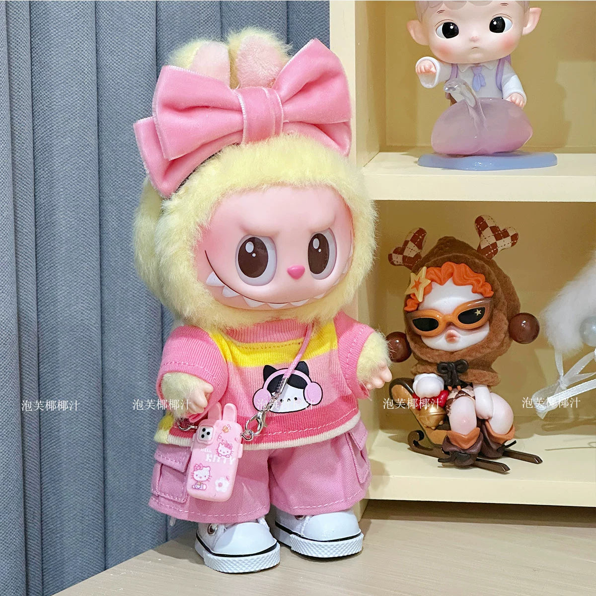 Labubu Crybaby Outfit - Green Dress & Hair Accessories for Vinyl Blind Box Keychain