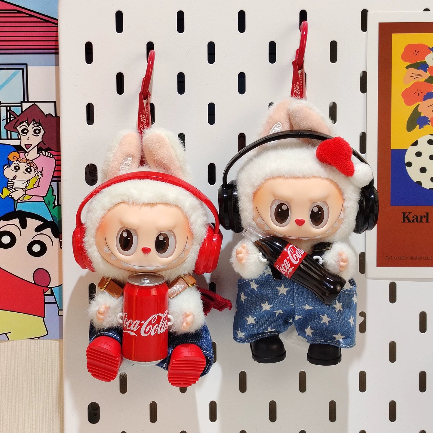POP MART Labubu Sit-Sit Party Cola Outfit - Red Headphones + Denim Overalls + Red Boots for 17cm Figures (No Doll Included)