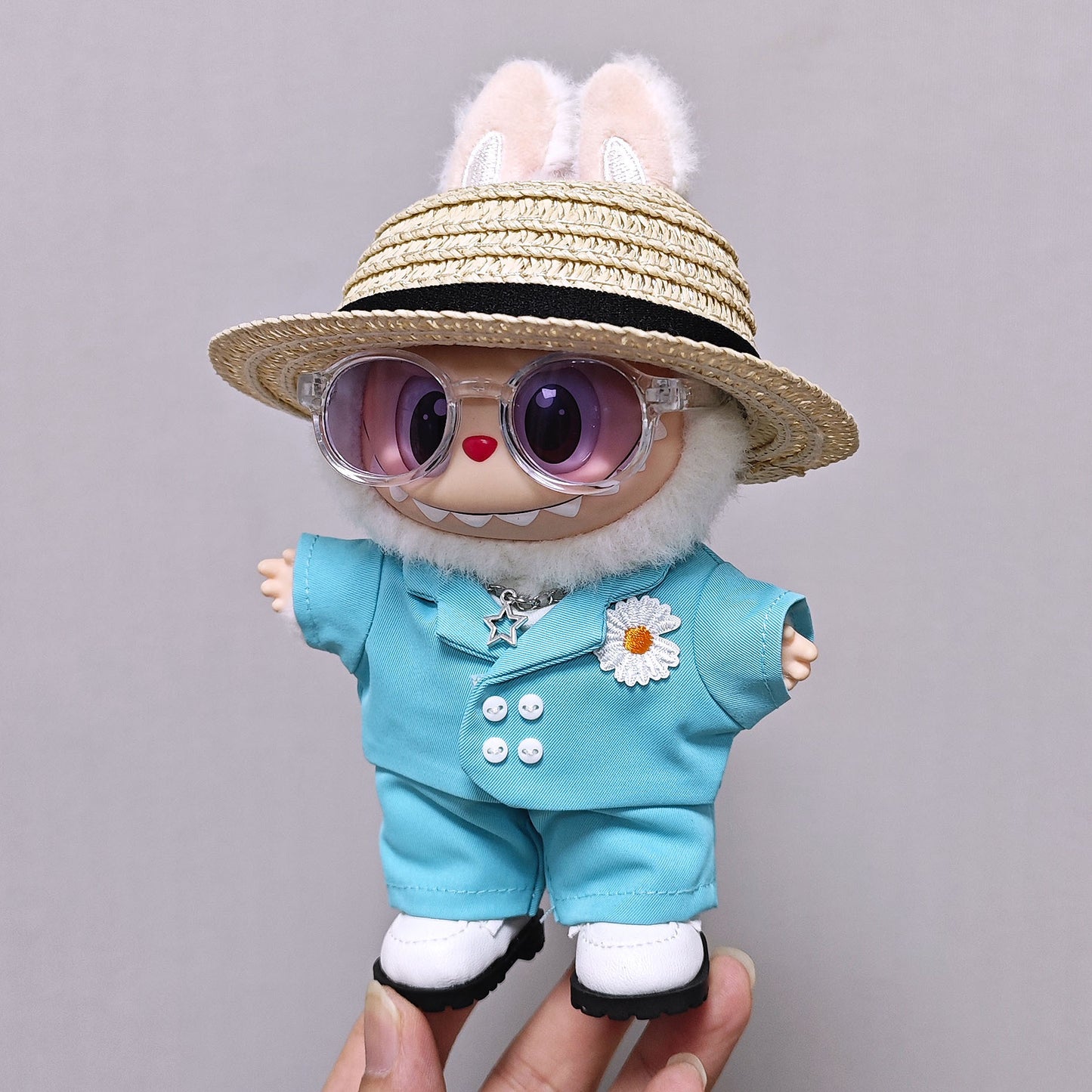 **(Doll Clothes Only) Labubu x GD (G-Dragon) Celebrity-Inspired Clothes & Hat Set | Fits 15cm/17cm Vinyl Dolls**