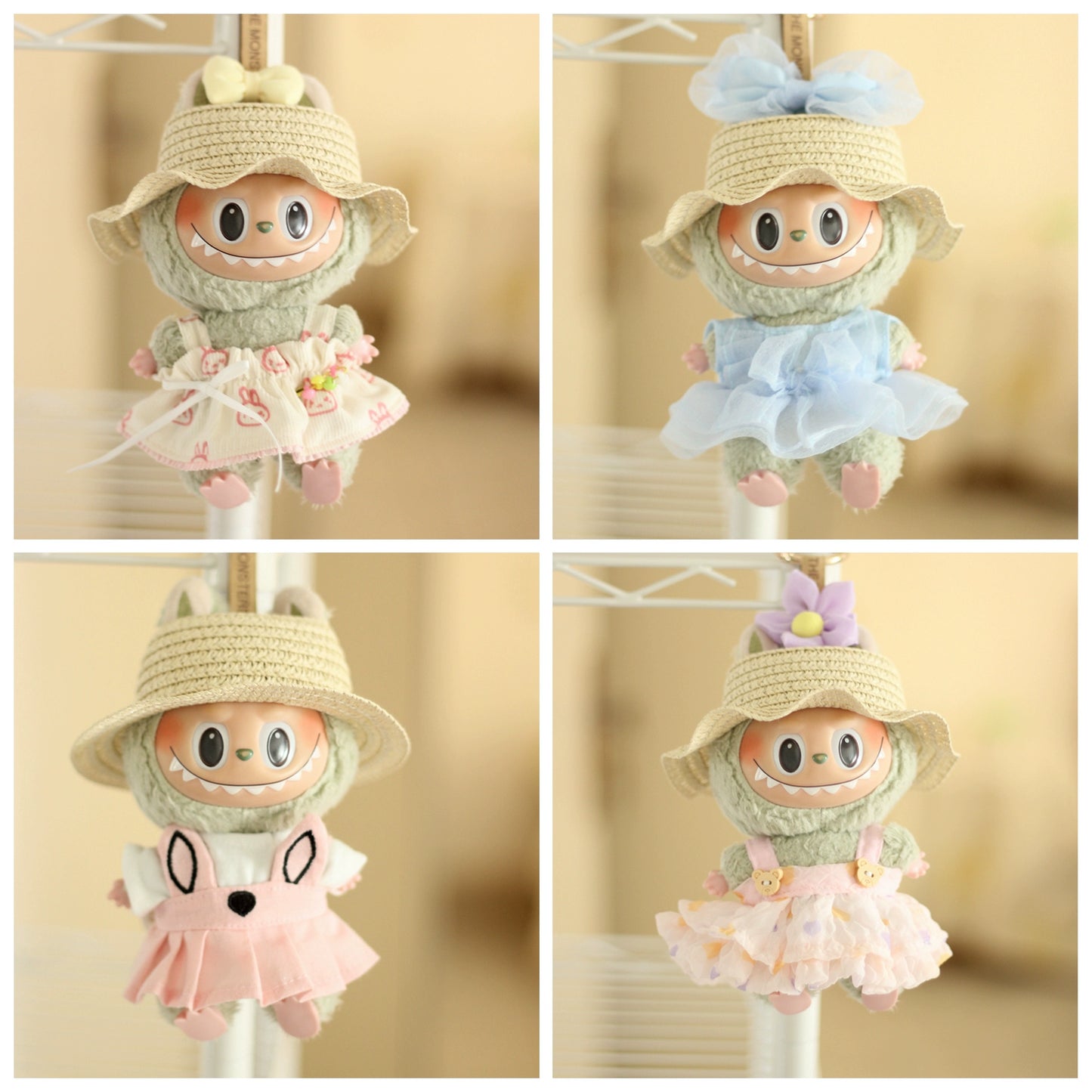 17cm Labubu Summer Straw Hat & Dress Outfit - Change Clothes with Accessories