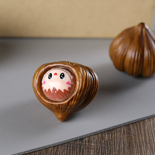 LABUBU Handmade Wooden Pendant - Chestnut Shaped Agarwood Phone Chain