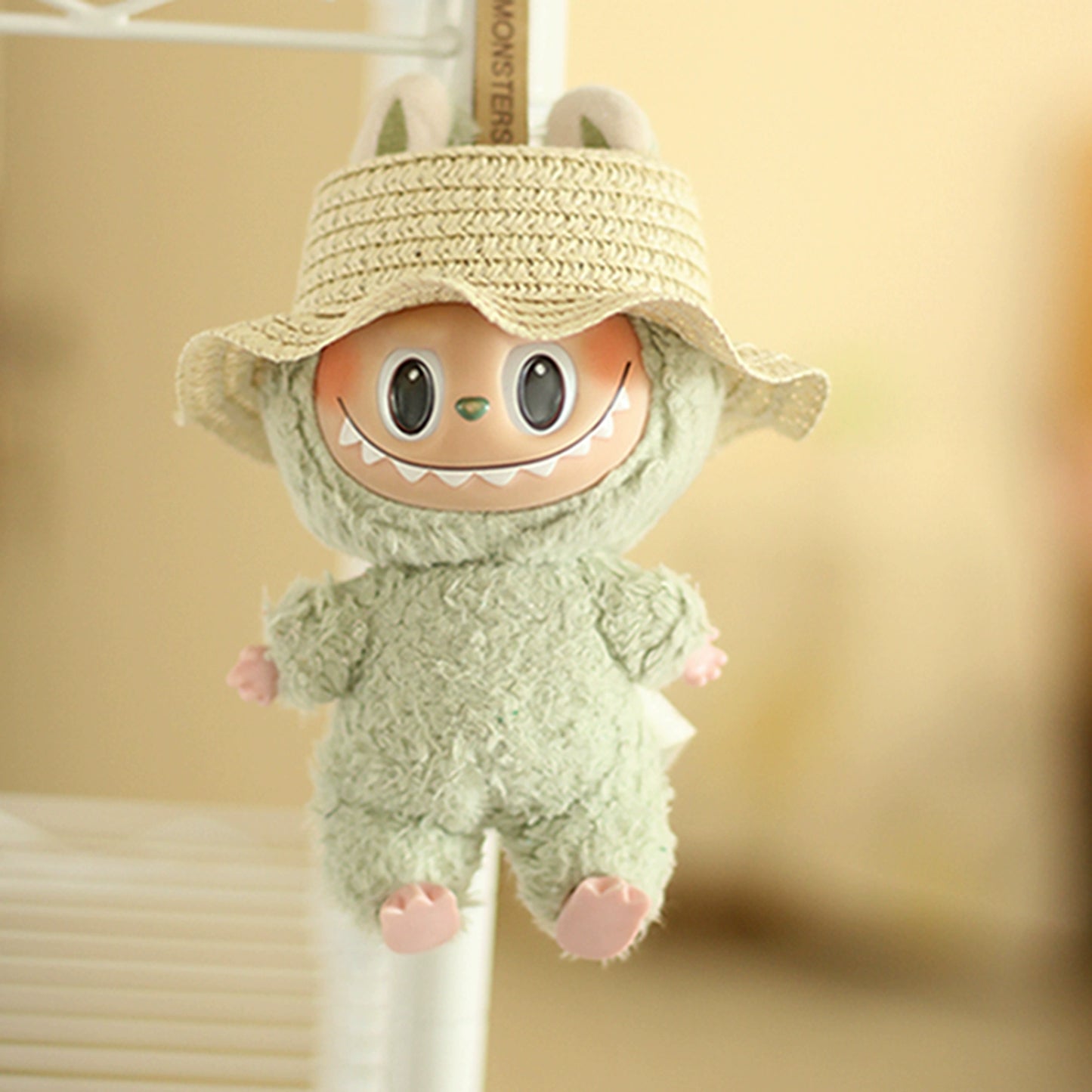 17cm Labubu Summer Straw Hat & Dress Outfit - Change Clothes with Accessories