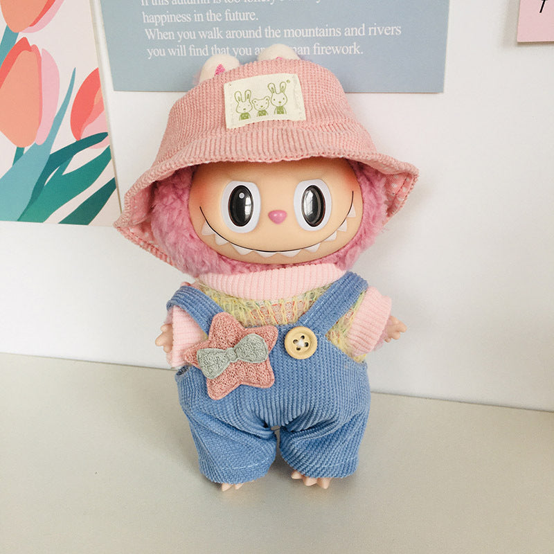 17cm Labubu Rainbow Outfit - Open Hat & Overalls Set for Plush Vinyl Keychain Doll