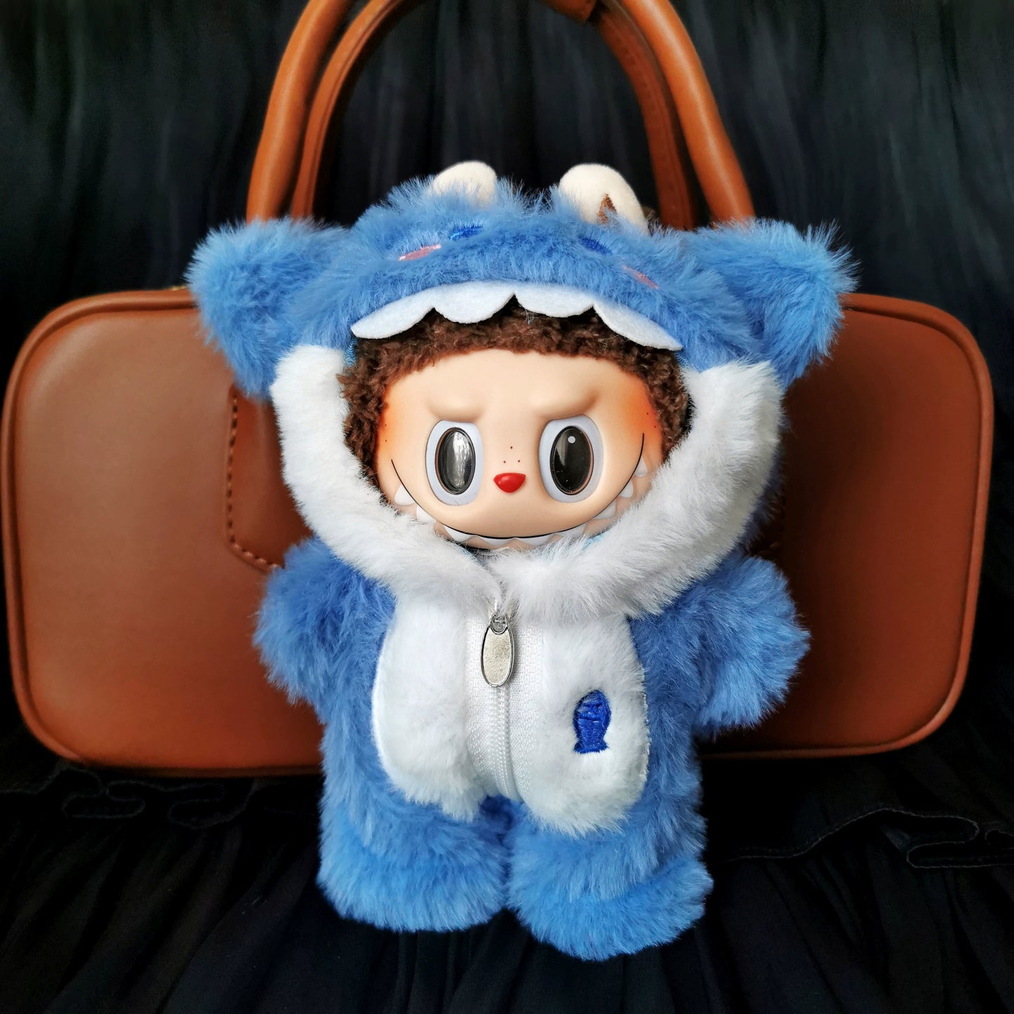 Halloween Pumpkin Costume for Labubu Macaroon Sitting Party | Plush Shark Outfit Set (Clothes Only)