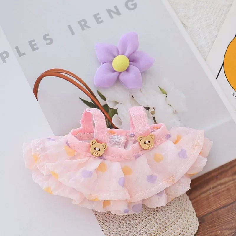 Pop Mart LABUBU Summer Outfit Set - Mint Green Dress with Bow & Straw Hat for 1st/2nd/3rd Gen Blind Box Figures, Fresh Seasonal Doll Clothes (17cm)