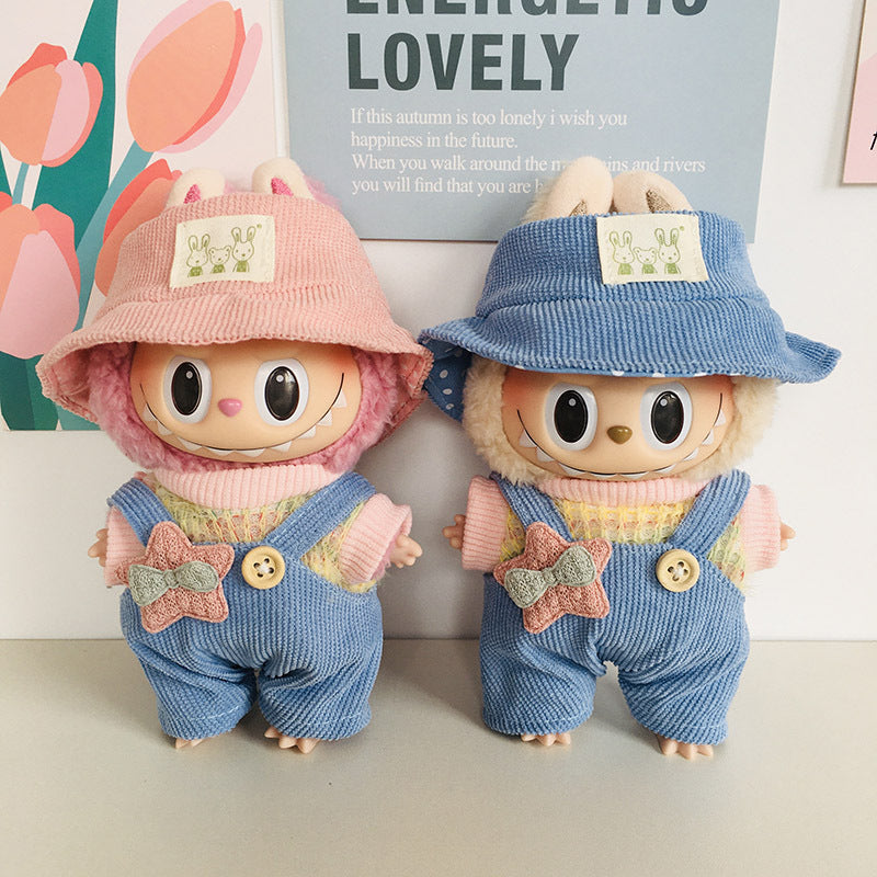 17cm Labubu Rainbow Outfit - Open Hat & Overalls Set for Plush Vinyl Keychain Doll