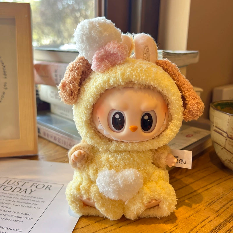 Doll Clothes for Sitting LABUBU, Brown Knitted 3-piece Set - Cute Cartoon Outfits for 17CM POP MART Blind Box Plush Doll