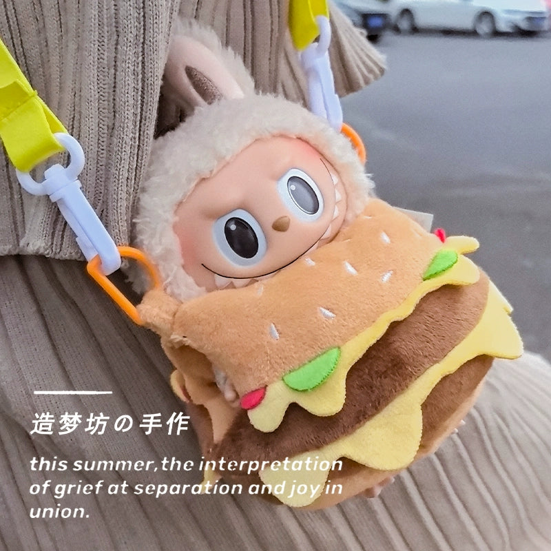 POP MART Labubu Doll Clothes - 'High Energy' Hamburger Costume for Gen 1/2/3 Vinyl Figures 17cm (No Doll Included) | Plush Keychain Outfit