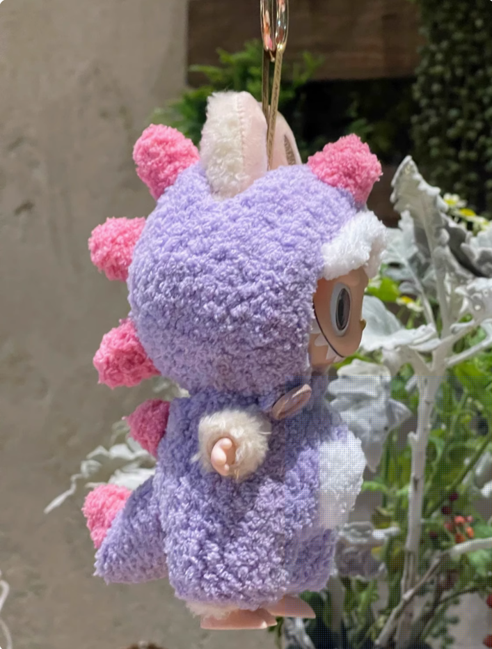 Handmade Crochet Dinosaur Outfit for Labubu 1st/2nd/3rd Gen Vinyl Figures - Custom Knitted Costume Replacement Clothes (Black Dinosaur)