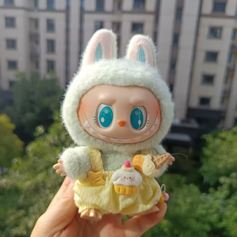 6-piece set Labubu Outfit - Plaid Ice Cream Overalls for Sitting Party Blind Box Doll
