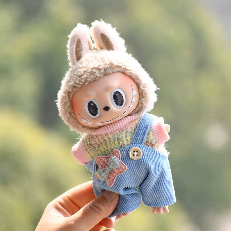POP MART Labubu Doll Clothes - Color Knit Sweater Set w/Keychain for 17cm Figures (No Doll Included)
