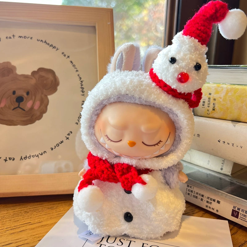 Doll Clothes for Sitting LABUBU, Brown Knitted 3-piece Set - Cute Cartoon Outfits for 17CM POP MART Blind Box Plush Doll