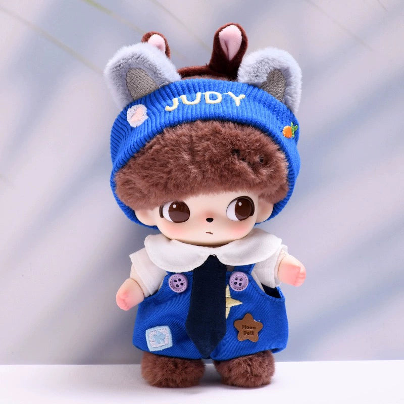 DIMOO WORLD Plush Keychain Doll Outfit - Star Denim Overalls & Red Bow Set for Labubu Doll Clothes