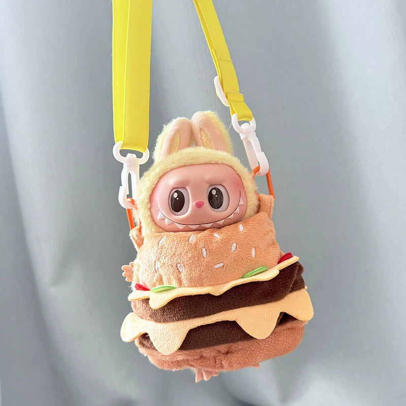 POP MART Labubu 17cm Doll Clothes Set - Hamburger & Fries Takeout Costume for Blind Box Figures (No Doll Included) | Keychain Accessory