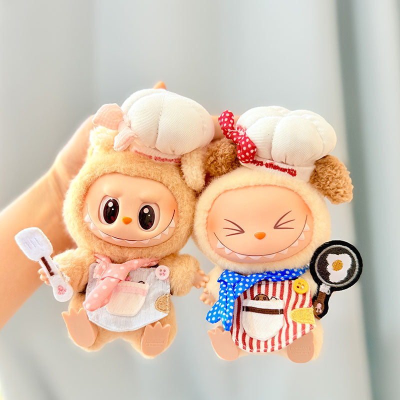 Kawaii LABUBU Chef Clothes Set - Pink Chef Outfits for 17CM LABUBU Plush Doll - Perfect for POP MART Blind Box Collectors