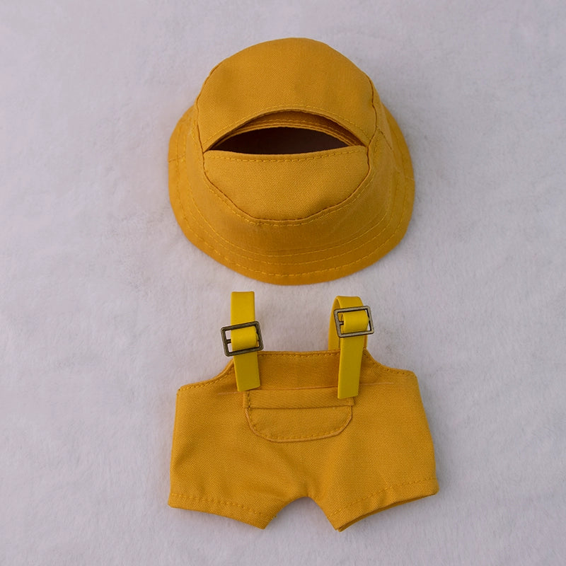 17cm Labubu Outfit Set - Khaki Overalls & Fisherman Hat for Fashion Vinyl Doll