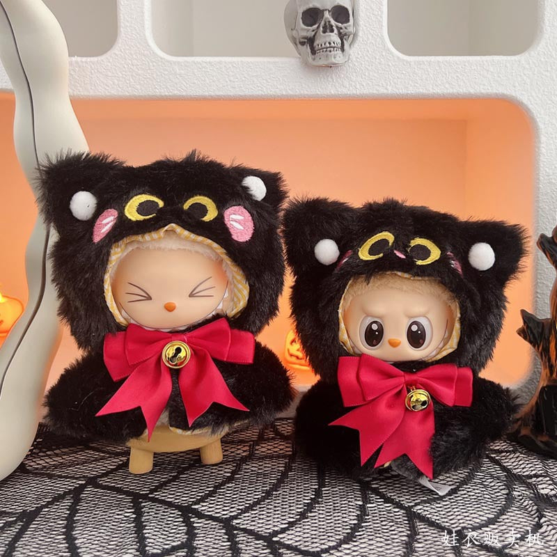 NEW 17cm Labubu Halloween Suit Set - Black Cat Shawl Cape (Fits Gen1/2)