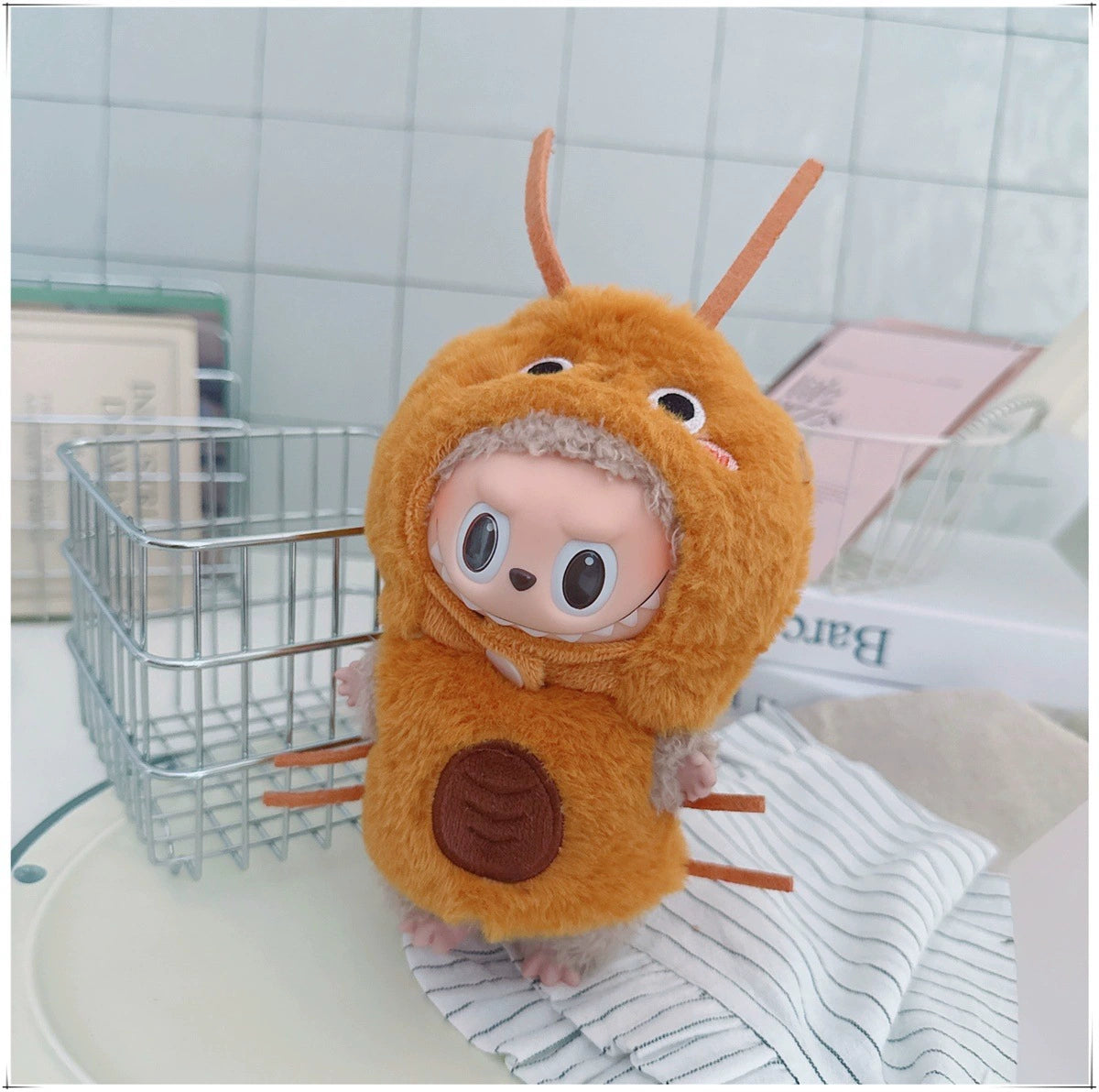 17cm Labubu Blind Box Doll Cartoon Outfit | Changeable Clothing with Fried Shrimp & Dinosaur Themes