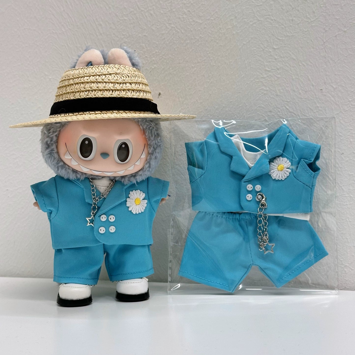 **Labubu x G-Dragon Replica Outfit | 17cm Vinyl Doll Clothes for Gen 1-3 (Including Sitting Style) - Front High-Energy Theme (Doll Not Included)**