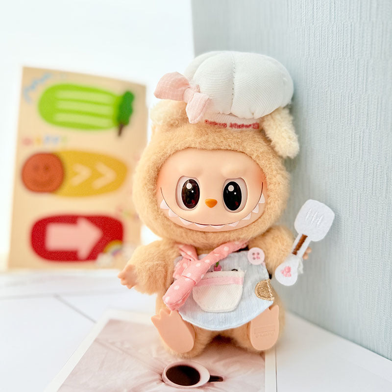 Kawaii LABUBU Chef Clothes Set - Pink Chef Outfits for 17CM LABUBU Plush Doll - Perfect for POP MART Blind Box Collectors