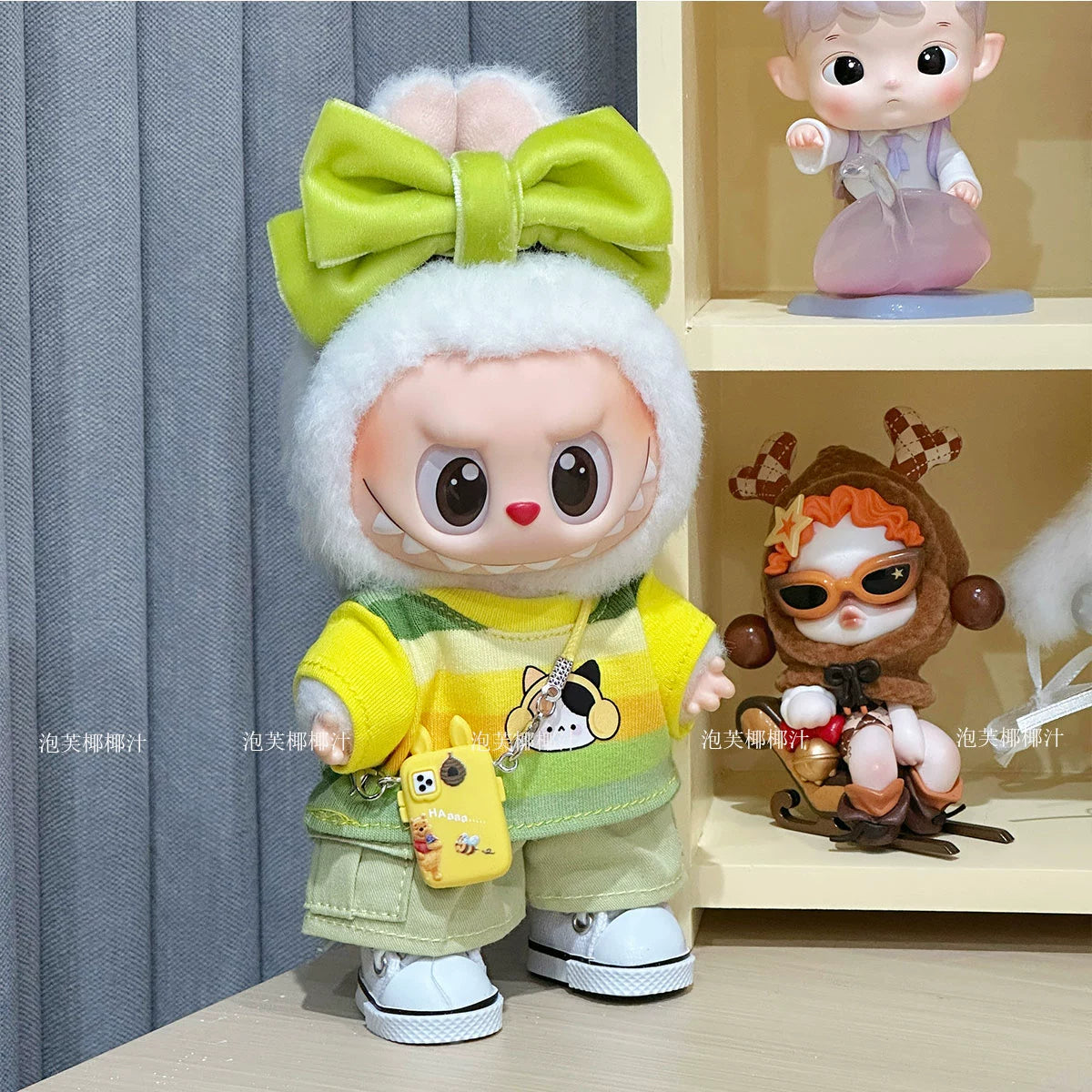 Labubu Crybaby Outfit - Green Dress & Hair Accessories for Vinyl Blind Box Keychain