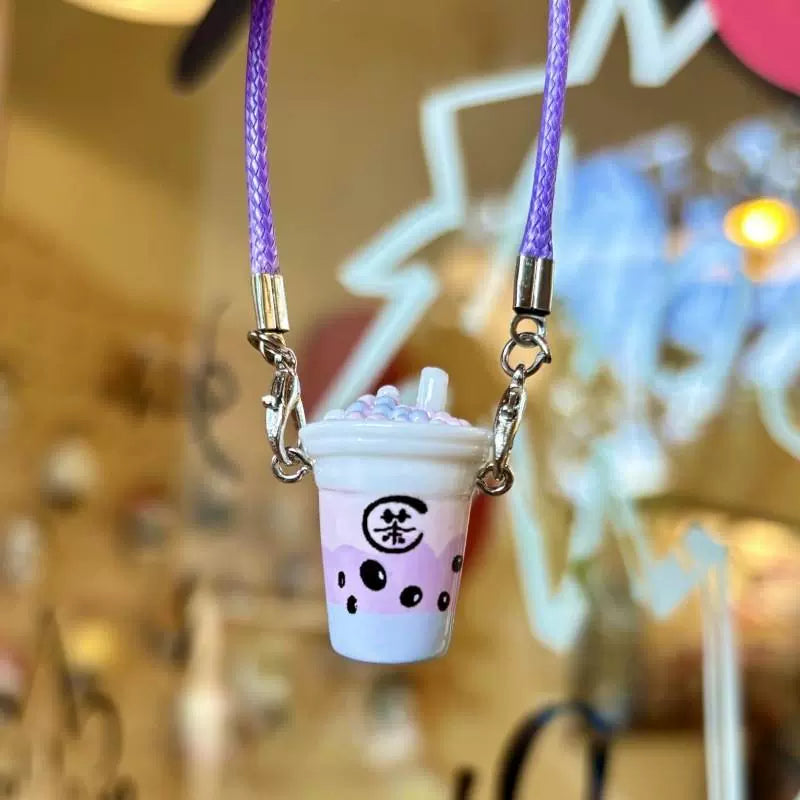 Resin Accessory: Mini Bubble Tea Cup Pendant, Tiny Doll Figurine, Miniature Doll Accessory & Cream-Colored Small Crossbody Bag