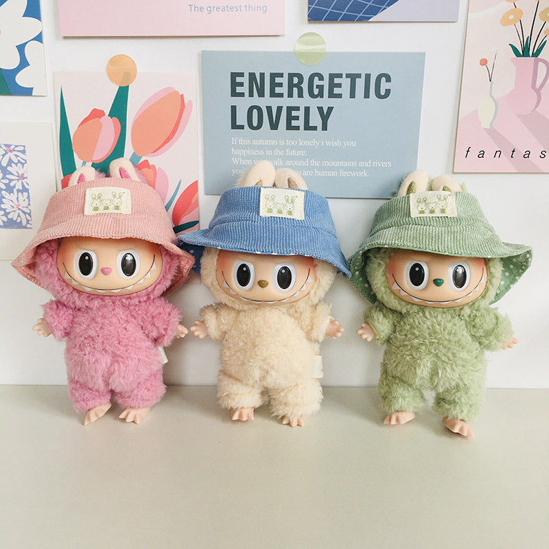 17cm Labubu Rainbow Outfit - Open Hat & Overalls Set for Plush Vinyl Keychain Doll