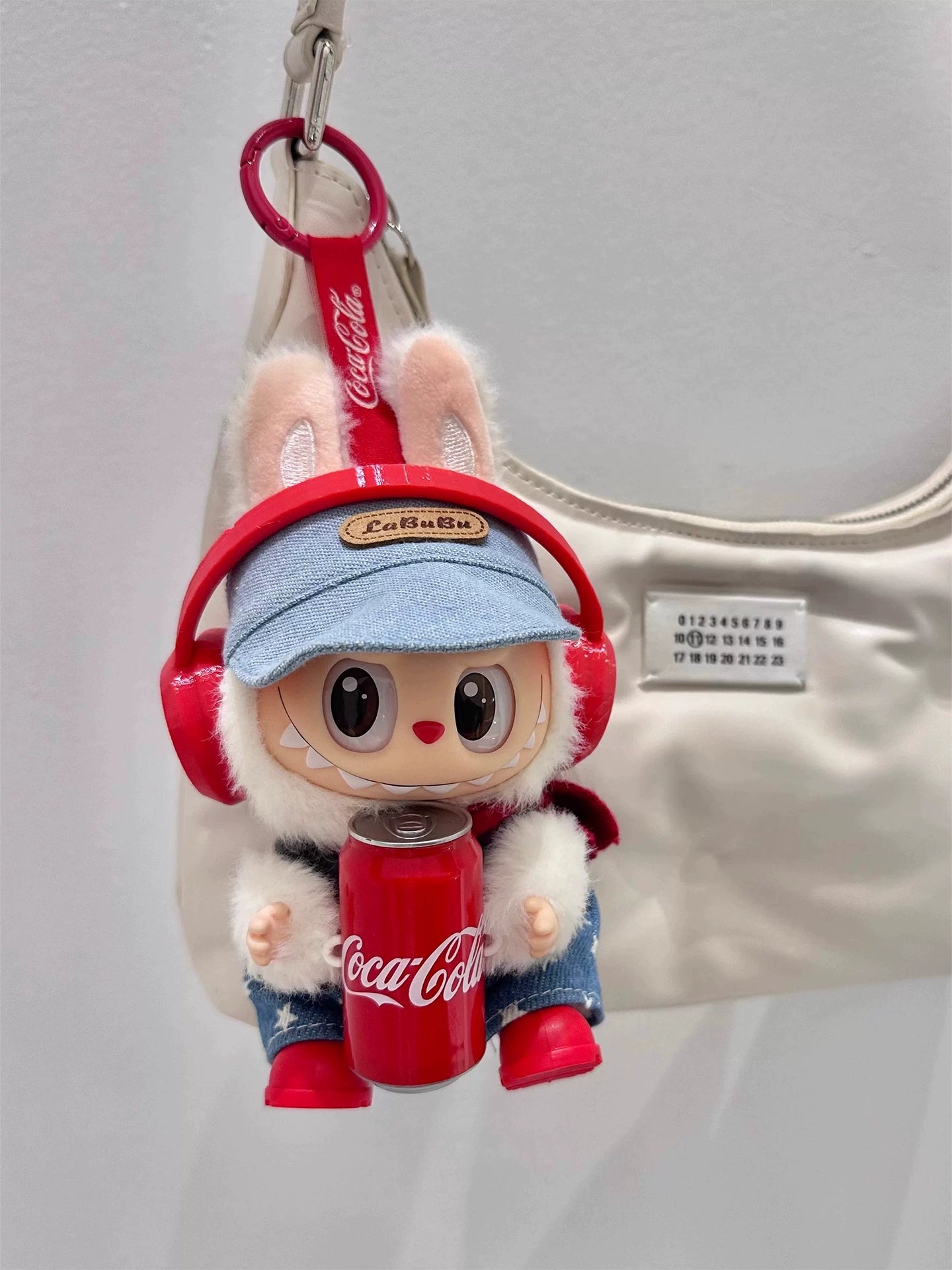 POP MART Labubu Summer Cola Outfit - Red Headphones + Sporty Denim Overalls + Red Boots for Gen 1/2 Figures 17cm (No Doll Included) | Keychain-Compatible