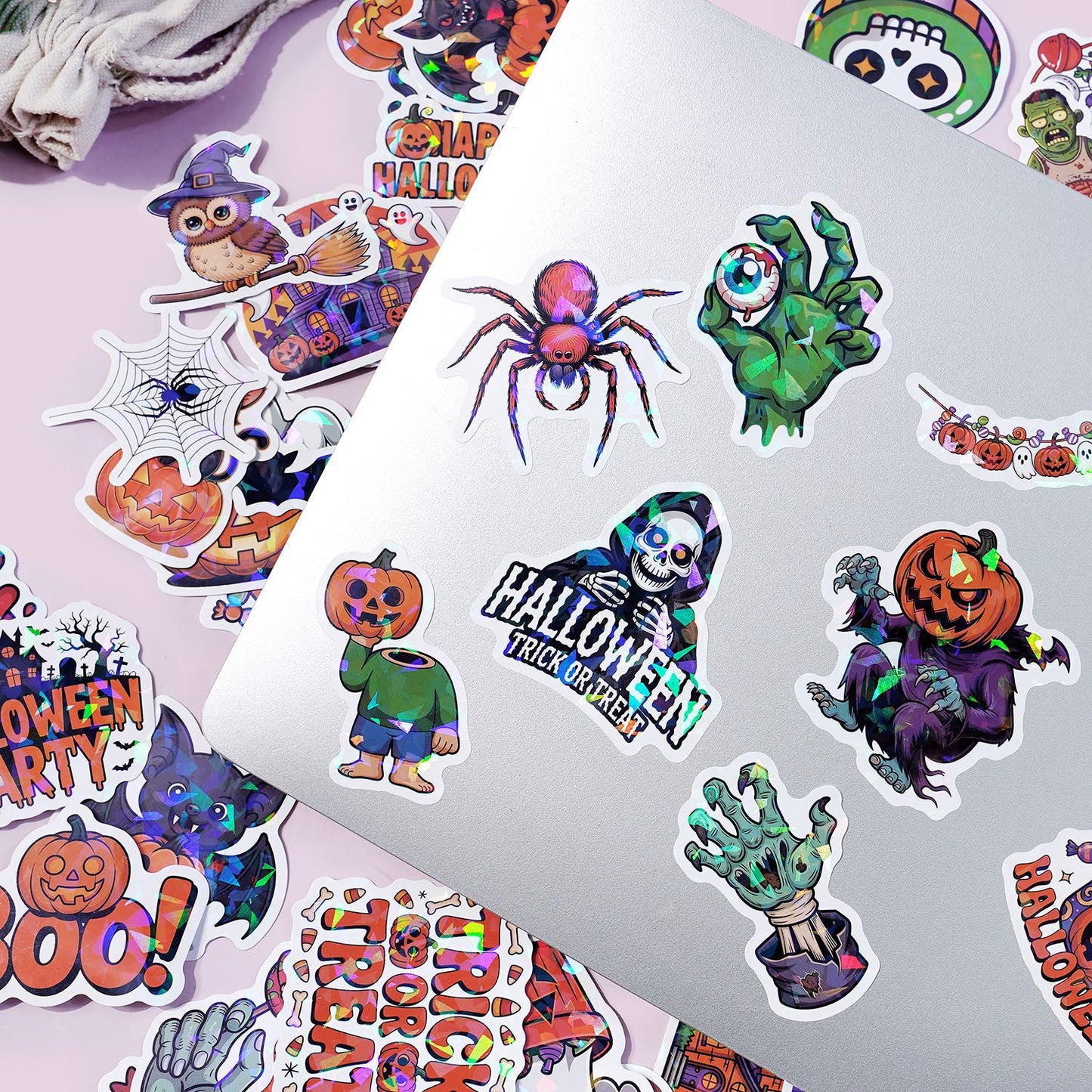 2025 Halloween Stickers - Holographic Waterproof Decals for Cups, Party Gifts, Decor