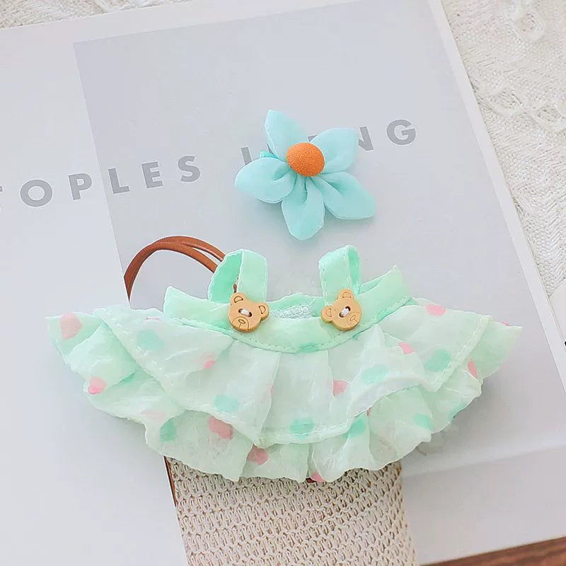 Pop Mart LABUBU Summer Outfit Set - Mint Green Dress with Bow & Straw Hat for 1st/2nd/3rd Gen Blind Box Figures, Fresh Seasonal Doll Clothes (17cm)
