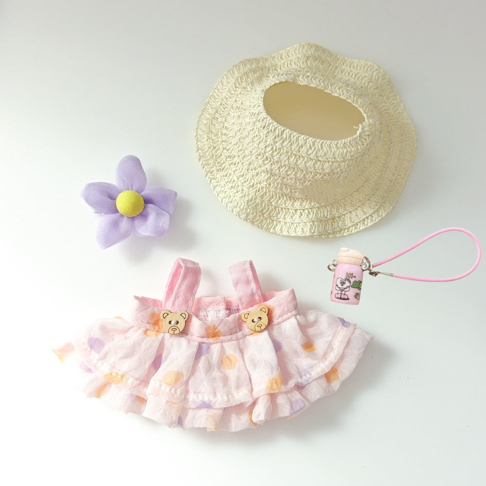 17cm Labubu Summer Beach Outfit - Coconut Tree & Sunglasses Set for Keychain Doll