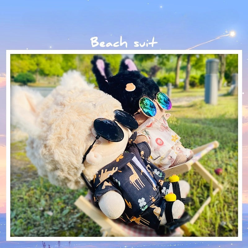 17cm Labubu & 15cm Cotton Doll 5-Piece Beach Outfit Set | Tank Top, Shorts, Jacket, Slippers & Sunglasses