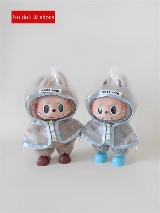 Pop Mart LABUBU Transparent Raincoat Outfit Set - Waterproof Coverall with Matching Boots for 1st/2nd/3rd Gen Vinyl Figures, Complete Protective Costume (17cm)