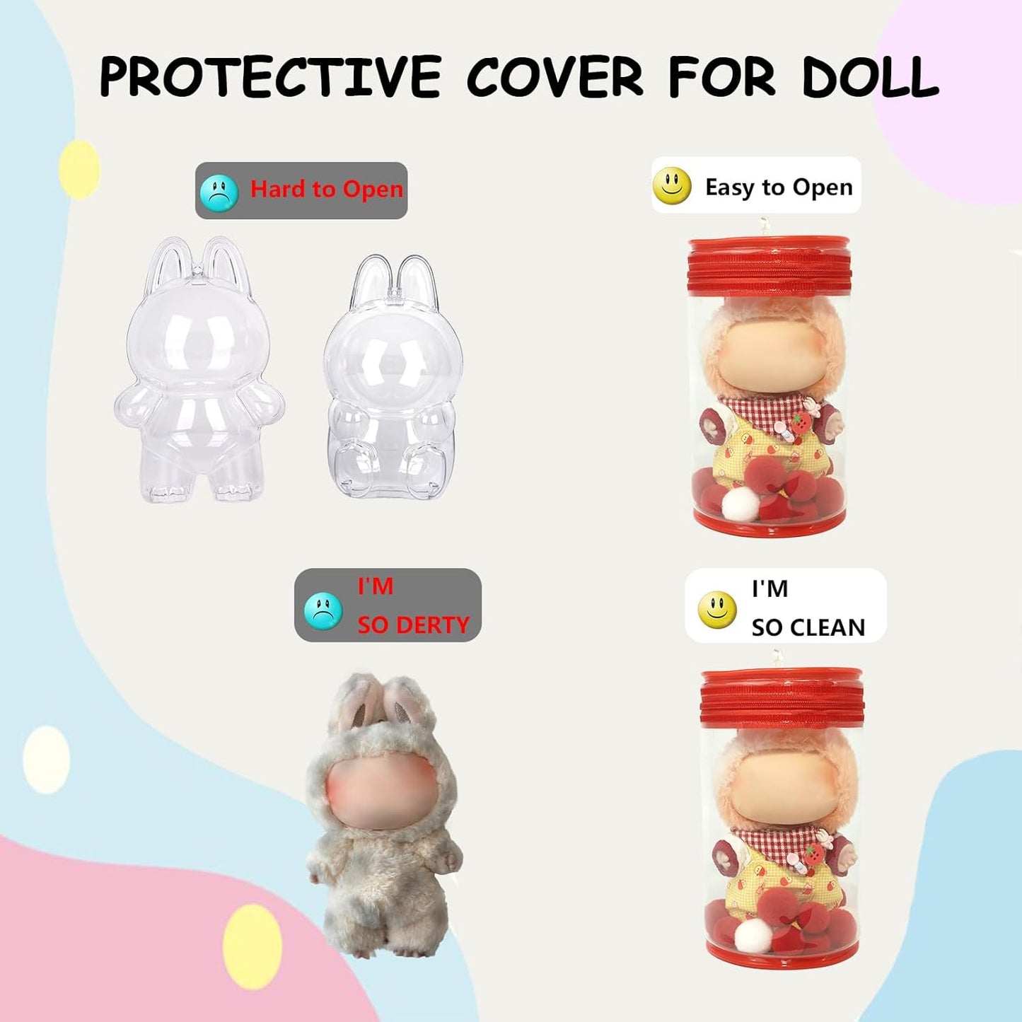 LABUBU Protective Case for Doll Display Bag with Keychain Accessories for Dustproof Waterproof Doll Storage Zipper Case(White)