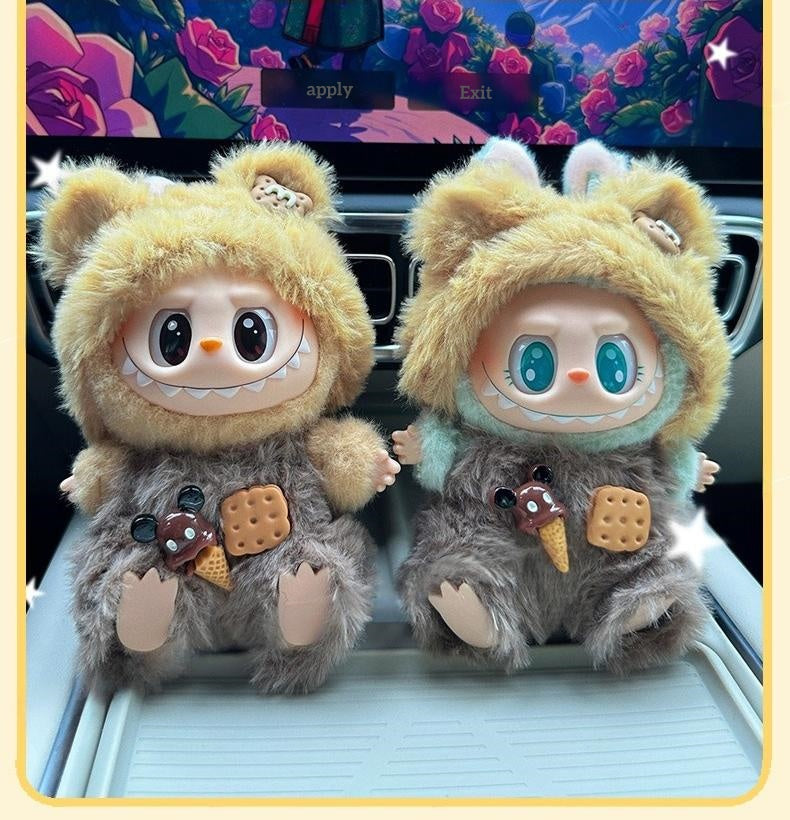 17cm Labubu Gen 1-2 Sandwich Bear Outfit Set | T-Shirt + Overalls | Vinyl/Plush-Compatible Clothes Only for Collectible Dolls
